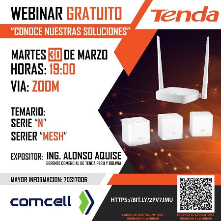 Comcell y Tenda Te invita al Webinar sobre Soluciones de la marca