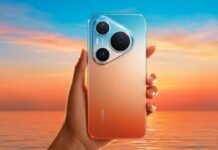 Huawei renueva su ecosistema en México con smartphones, tablet, audio y smartwatch de última generación Fotografía de una mano sosteniendo el nuevo HUAWEI Pura 90s frente a un paisaje marítimo durante el atardecer. La parte posterior del dispositivo muestra un llamativo degradado que transita de azul cielo en la parte superior a un tono naranja intenso en la inferior. En la esquina superior izquierda se aprecia un módulo de cámara fotográfica con forma de triángulo con bordes curvos que aloja tres lentes de gran tamaño.