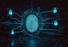 Sophos revela que el phishing y el robo de identidad impulsan el 79% de los ataques de ransomware Ilustración abstracta tridimensional de una huella dactilar holográfica en color azul neón, la cual está rodeada por tres iconos de candados de seguridad conectados mediante líneas luminosas similares a las de un circuito electrónico sobre un fondo oscuro.