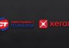 CT Internacional fortalece su oferta para el canal con New Xerox Composición gráfica sobre un fondo gris oscuro texturizado que exhibe, uno junto al otro, los logotipos corporativos tridimensionales de CT Computadoras y Tecnología y de Xerox.