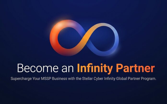 Evolución de los servicios de seguridad con el Infinity Delivery Partner Program Imagen digital con fondo azul oscuro que destaca en el centro un símbolo de infinito tridimensional con un degradado de colores cálidos (naranja y rojo) a fríos (azul). Debajo del símbolo se encuentra el texto principal