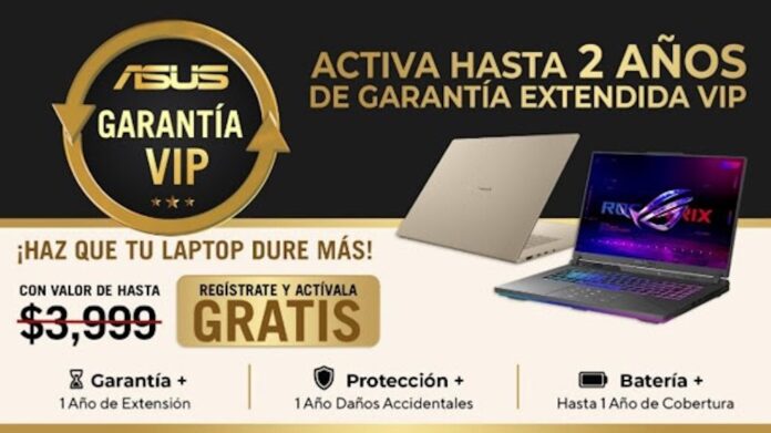 Banner promocional de la nueva Garantía VIP de ASUS en México, la cual ofrece a los usuarios de laptops elegibles una cobertura total extendida para brindarles mayor tranquilidad.