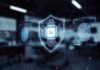 Sophos y OpenAI llevan la IA avanzada al canal para reforzar la ciberseguridad Ilustración digital de un escudo holográfico luminoso con un microchip y las letras "Ai" en el centro, flanqueado por íconos de escaneo de huellas dactilares y flujos de datos sobre un fondo oscuro de aspecto tecnológico.