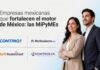 CONTPAQi y la tecnología mexicana: el motor para potenciar a las MiPyMEs Banner publicitario que muestra a una mujer y un hombre vistiendo trajes ejecutivos, posando sonrientes y de perfil a la derecha sobre un fondo claro. A la izquierda aparece la leyenda "Empresas mexicanas que fortalecen el motor de México: las MiPyMEs" junto con los logotipos oficiales de CONTPAQi, MyBusiness POS, Soft Restaurant y Kontrolya.