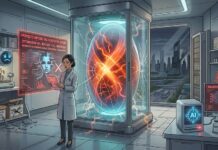 Sinch advierte que México enfrenta el desafío de sostener la IA ante fallas de gobernanza Ilustración de estilo futurista que muestra a una científica con bata blanca y expresión de preocupación dentro de un laboratorio. Ella sostiene un dispositivo frente a una gran cápsula de contención de vidrio agrietada que encierra una energía brillante y volátil en tonos rojos y naranjas. A su alrededor flotan pantallas holográficas con advertencias en rojo que indican "Fallo crítico de sistema" y un monitor muestra el rostro triste de un robot. A través de un ventanal se observa una ciudad tecnológica avanzada.