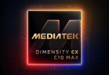 MediaTek impulsa la nueva era de Googlebook con el procesador Dimensity CX C10 Max Gráfico del procesador cuadrado MediaTek Dimensity CX C10 Max en acabado metálico negro con tipografía dorada, rodeado por un resplandor neón en tonos naranja, rojo y violeta sobre fondo blanco.
