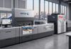 Xerox se alía con Flint Group Digital Xeikon para impulsar la impresión digital Fotografía en perspectiva de una prensa digital industrial en un entorno de producción moderno con ventanales de fondo. El equipo cuenta con el logotipo corporativo de Xerox en la sección frontal plateada, un monitor de control con software de automatización y una sección integrada en color gris oscuro con la marca Flint Group Digital Xeikon.