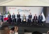 HiRef invierte 200 MDP en Hidalgo para impulsar el enfriamiento sustentable de la IA Fotografía en plano entero de las autoridades de HiRef, el Gobierno de Hidalgo, la Embajada de Italia y la Cámara de Comercio Italiana posando de pie en el presidium durante la ceremonia oficial del anuncio de la planta de manufactura avanzada.